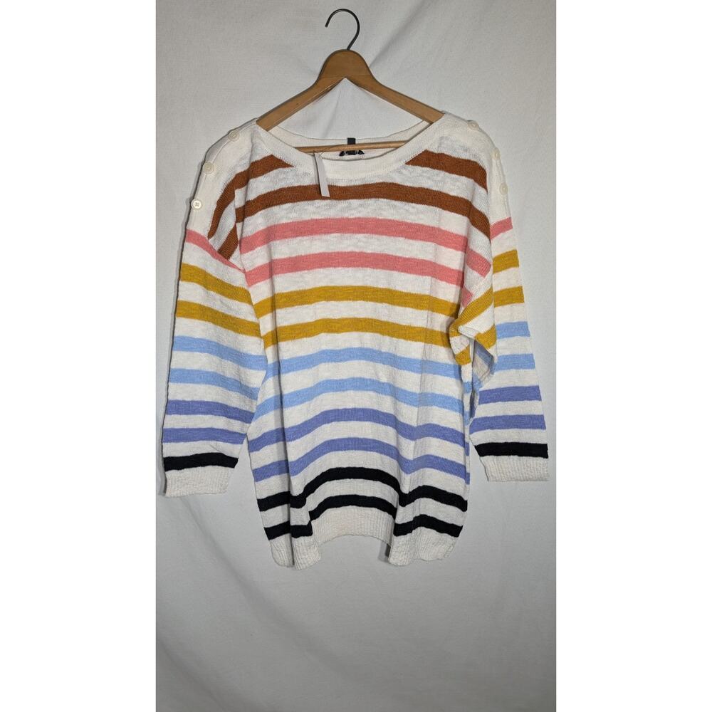 Talbots‎ Womens Colorful Striped Knit Sweater Lightweight 2XP NWT 3/4 sleeves